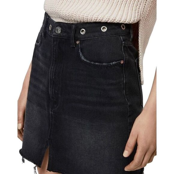 ALLSAINTS Lila Eyelet Grommet Waist Denim Mini Skirt Black US Size 8 NWT - Picture 4 of 5